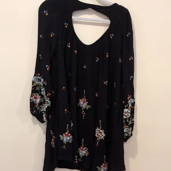 Free People Black and White Embellished Bishop Sleeve Dress - Picture 8 of 8